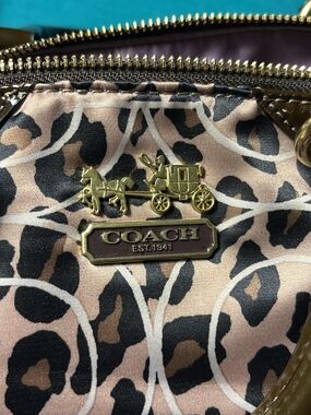 Coach Leopard Print Shoulder Bag in Beige And Brown with Gold Hardware